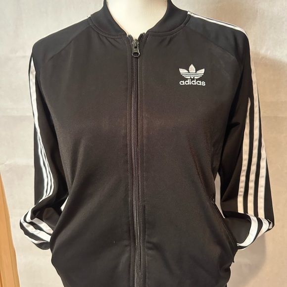 Adidas Black and White Varsity Jacket Sporty Style - Picture 7 of 9